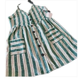 APRIL KISS Sundress Casual Green and White Striped Dress Sz Medium NWT